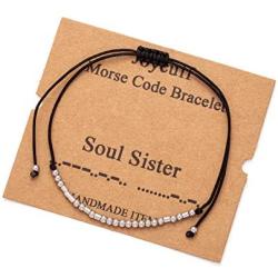 Inspirational Morse Code Encouragement Bracelets for Women Funny Jewelry Gifts for Teen Girls Daughter Sister Best Friend Friendship Adjustable Dainty Silk Beaded Wrap Bracelet