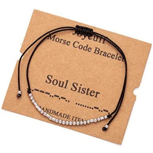 Inspirational Morse Code Encouragement Bracelets for Women Funny Jewelry Gifts for Teen Girls Daughter Sister Best Friend Friendship Adjustable Dainty Silk Beaded Wrap Bracelet