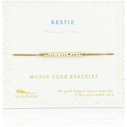 Lucky Feather Morse Code Bracelets for Women and Girls - 14K Gold Dipped Bar with Secret Message Engraved on Adjustable 7'' - 8'' Cord - Friendship Bracelet Gift for Her