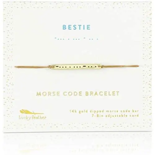 Lucky Feather Morse Code Bracelets for Women and Girls - 14K Gold Dipped Bar with Secret Message Engraved on Adjustable 7'' - 8'' Cord - Friendship Bracelet Gift for Her Lucky Feather Morse Code Bracelets for Women and Girls - 14K Gold Dipped Bar with Secret Message Engraved on Adjustable 7'' - 8'' Cord - Friendship Bracelet Gift for Her