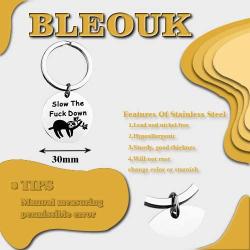 BLEOUK Funny Sloth Gift Cute Animal Sloth Quote Keychain Slow The Fuck Down Sloth Lover Gift