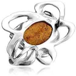 Ian and Valeri Co. Amber Sterling Silver Oval Flower Slaider Pendant