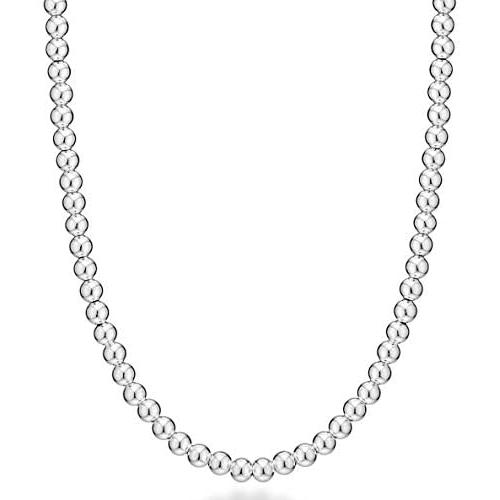 Miabella 925 Sterling Silver Italian Handmade 6mm Bead Ball Strand Chain Necklace for Women 16, 18, 20 Inch Made in Italy