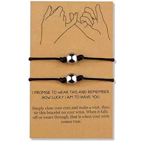 BOCHOI Pinky Promise Distance Matching Bracelets for Couples BFF Friendship Adjustable Cord Relationship Bracelets Him and Her Girlfriend Boyfriend Birthday
