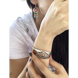 Colorful Geometric Bracelets Motif of Criss-Cross Zig-Zag Lines in Colors of Red, Silver, Sapphire. Adjustable Handmade Copper Cuff Bracelet, for Unisex, Geometric Jewelry
