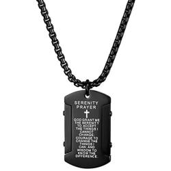 Cupimatch Cross Bible Christ Crucifix Pendant Necklace, Mens Stainless Steel Jesus Verse Lords Prayer Catholic Dog Tag Chain Jewelry 22 inch