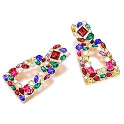 WPY Rhinestone Rectangle Dangle Earrings Geometric Drop Statement Earrings
