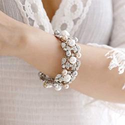 Fashion Statement Pearl Bangle Bracelet for Women, Silver Plating Chunky Bangle Wedding Party Prom Jewelry Cuff Bangle