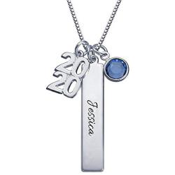 MyNameNecklace Personalized Sterling Silver 925 Graduation Charms Necklace with Dangle Birthstone- 2020 Graduation Jewelry Gift for Her
