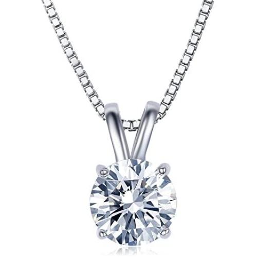 UMODE 18K White Gold Plated Cubic Zirconia Necklace for Women-2 Carat CZ Solitaire Pendant Necklace for Women