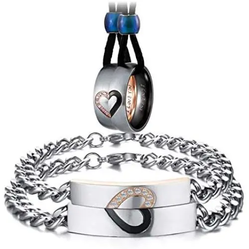Aienid Couples Necklace for Him and Her Mens Necklace Gold Women Stainless Steel Ring Pendant Heart Wedding Set Aienid Couples Necklace for Him and Her Mens Necklace Gold Women Stainless Steel Ring Pendant Heart Wedding Set