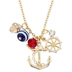 LUX ACCESSORIES Gold Tone Nautical Cluster Anchor Ship Wheel Charm Necklace