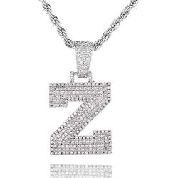 Asluco Initial Letter Pendant Necklace,14K Gold/White Gold Plated Iced Out Cubic Zirconia A-Z Alphabet Pendant Long Chain Necklace Custom Name Jewelry for Women Men Teen Girls