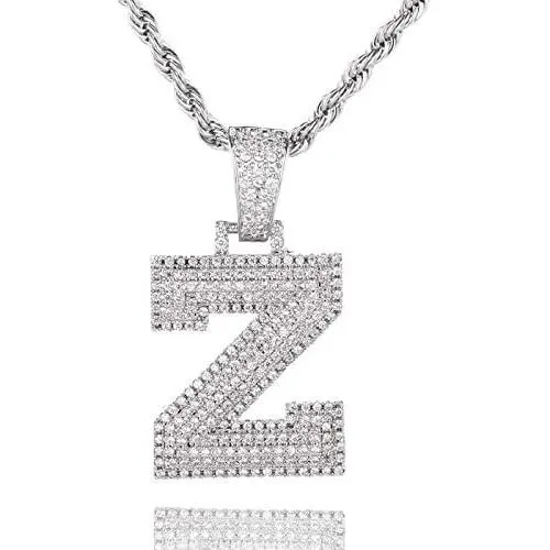 Asluco Initial Letter Pendant Necklace,14K Gold/White Gold Plated Iced Out Cubic Zirconia A-Z Alphabet Pendant Long Chain Necklace Custom Name Jewelry for Women Men Teen Girls