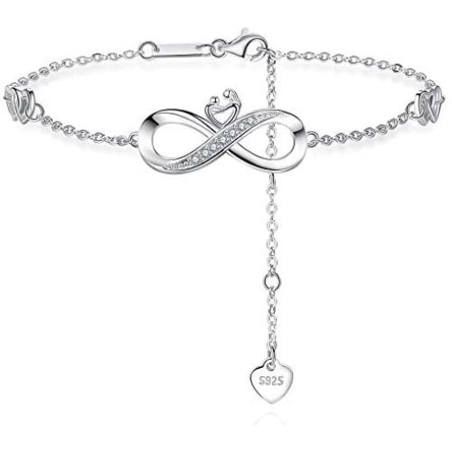 Sterling Silver Mother and Child Infinite Bracelets for Women Birthday Mothers Day Jewelry Gift for Mom Wife Daughter Aunt
