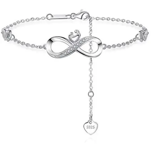 Sterling Silver Mother and Child Infinite Bracelets for Women Birthday Mothers Day Jewelry Gift for Mom Wife Daughter Aunt