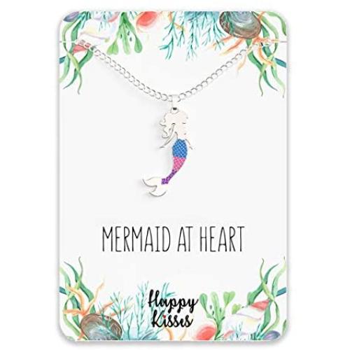 Mermaid Necklace – Cute Mermaid Gift Charm for Women, Girls & Teens – “Mermaid at Heart” Message Card