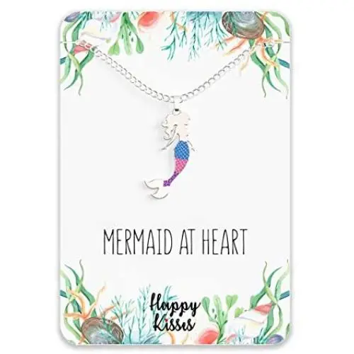 Mermaid Necklace – Cute Mermaid Gift Charm for Women, Girls & Teens – “Mermaid at Heart” Message Card