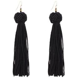 Bohemian Knot Tassel Dangle Earring with Long Silky Thread Fringe Drop Earring Gift for Women girls