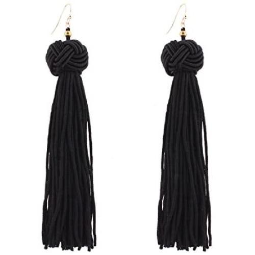 Bohemian Knot Tassel Dangle Earring with Long Silky Thread Fringe Drop Earring Gift for Women girls