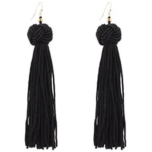 Bohemian Knot Tassel Dangle Earring with Long Silky Thread Fringe Drop Earring Gift for Women girls