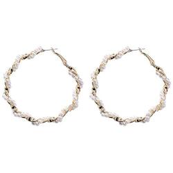 Pearl Beaded Hoop Earrings for Women Vintage Pearly Big Hoop Statement Ear Dangle Earrings with Stud Large Lightweight Pierced Nickle Free