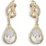 Womens Cubic Zirconia Bridal Earring - Elegant Gold Plated Teardrop Cluster Floral Leaf CZ Crystal Rhinestone Wedding Earring for Bride