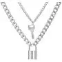 17IF Multilayer Necklace Punk Silver Long Chain Necklace, Lock Pendant Choker Titanium Steel Stainless Necklace for Women Man