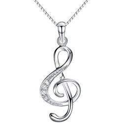 QXJX Music Note Pendant Necklace 925 Sterling Silver Cubic Zirconia Jewelry for Women Girl Box Chain 18''