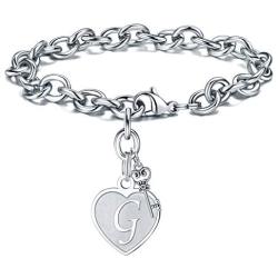 M MOOHAM Heart Initial Bracelets for Women Gifts - Engraved 26 Letters Initial Charms Bracelet Stainless Steel Bracelet Birthday Christmas Jewelry Gift for Women Teen Girls