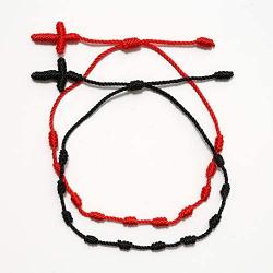 cmoonry 6 Pcs/Set Handmade 7 Knots Style Red String Bracelet Adjustable Kabbalah Red Rope Chain Braided Bracelet Amulet for Protection, Evil Eye and Good Luck
