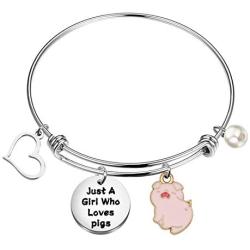 FAADBUK Funny Pigs Bracelet Animal Lover Gift Just A Girl Who Loves Pigs Jewelry Bracelet Pigs Lover Gift Pigs Jewelry