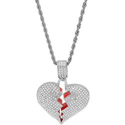 MOCA Broken Heart Chain Necklace & Pendant Iced Out Bling Zircon Hip hop Jewelry Silver