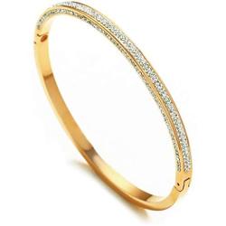 Rose Gold/Gold/Silver Titanium Stainless Steel Pave Cubic Zironia Simulate Diamond Stackable Oval Hinged Bangle Bracelet 6.5''-7''