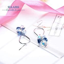 Sllaiss 925 Sterling Silver Blue Crystal Cluster Teardrop Earrings for Women Hypoallergenic Hook Grape Dangle Earrings Fashion Jewelry Gift, Crystal from Austria