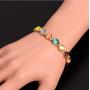 Jewelry 18K Gold Plated round cats Eye/Turquoise Copper Bracelets Magnetic Therapy 7.8''Chain Link for Women