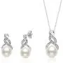Sterling Silver Cultured Freshwater Pearl and Diamond Accent Pendant Necklace and Drop Earring Jewelry Set Sterling Silver Cultured Freshwater Pearl and Diamond Accent Pendant Necklace and Drop Earring Jewelry Set