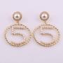 Women Jewelry Lucky Number Five Big Waves Circle Earrings with Pearl