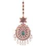 Tarinika Indian Traditional Antique Gold CZ stones Maang Tikkas with Peacock Design for women and Girl - White Red Green