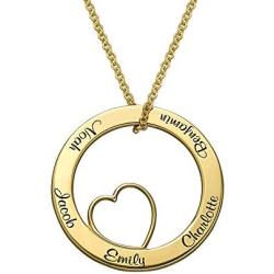 MyNameNecklace Personalized Circle of Love Family Necklace with Heart Inside Precious Metal Silver 925 - Engrave Any Name -Valentines Day Jewelry Gift for Her- Mom-Wife