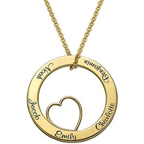 MyNameNecklace Personalized Circle of Love Family Necklace with Heart Inside Precious Metal Silver 925 - Engrave Any Name -Valentines Day Jewelry Gift for Her- Mom-Wife
