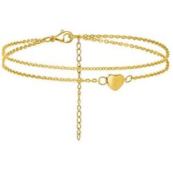 Joycuff Initial Anklets for Women Her 18K Gold Plated Cute Dainty Delicate Tiny Two Layer Stainless Steel Heart Charm Anklet Bracelet Personalized Handmade Engraved Alphabet Letter Beach Jewelry