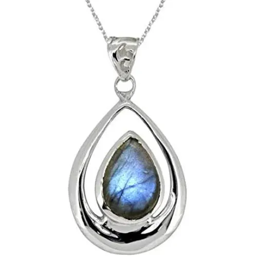 YoTreasure 1.49'' Labradorite Solid 925 Sterling Silver Chain Pendant Jewelry YoTreasure 1.49'' Labradorite Solid 925 Sterling Silver Chain Pendant Jewelry