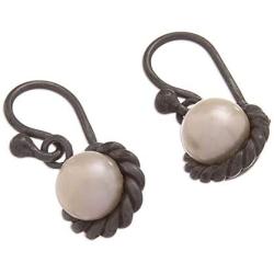 NOVICA Cream Cultured Freshwater Pearl .925 Sterling Silver Dangle Earrings, Sea Riches