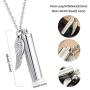 sailimue 2Pcs Cylinder Cremation Urn Necklace for Ashes Memorial Keepsake Pendant with Angel Wing Charm Necklace Stainless Steel Cremation Jewelry