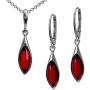 Sterling Silver Red Dark Amber Earrings Pendant Necklace Marquise Set 18 Inches