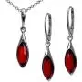 Sterling Silver Red Dark Amber Earrings Pendant Necklace Marquise Set 18 Inches Sterling Silver Red Dark Amber Earrings Pendant Necklace Marquise Set 18 Inches
