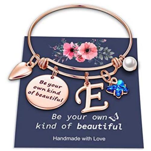 Hidepoo Butterfly Charm Bracelets for Women, Be Your Own Kind of Beautifully Rose Gold Inspirational Bangle Expandable 26 Letters Initial Charms Bracelets Jewelry Gifts for Women Girls