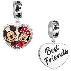 Disney Mickey and Minnie Mouse Sterling Silver Dangle Heart Charm Bead