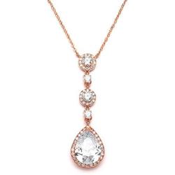 Mariell Cubic Zirconia Y-Shaped Necklace for Brides - Dangling CZ Teardrop Pear-Shaped Wedding Pendant